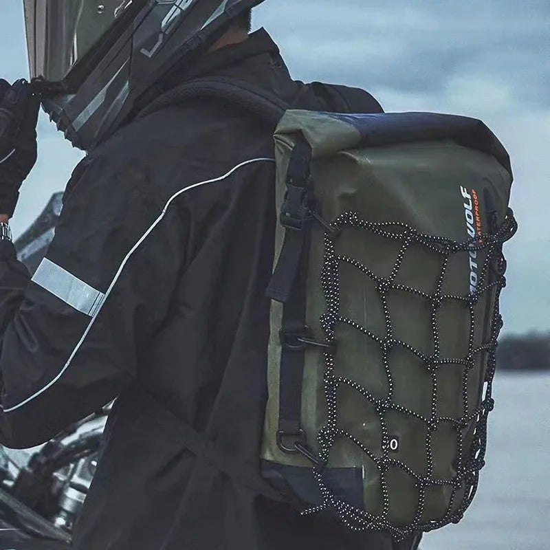 30L waterproof roll top backpack in olive green