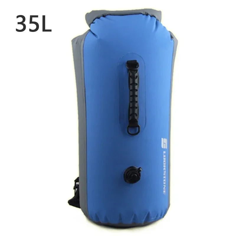 35 litre inflatable waterproof dry bag blue