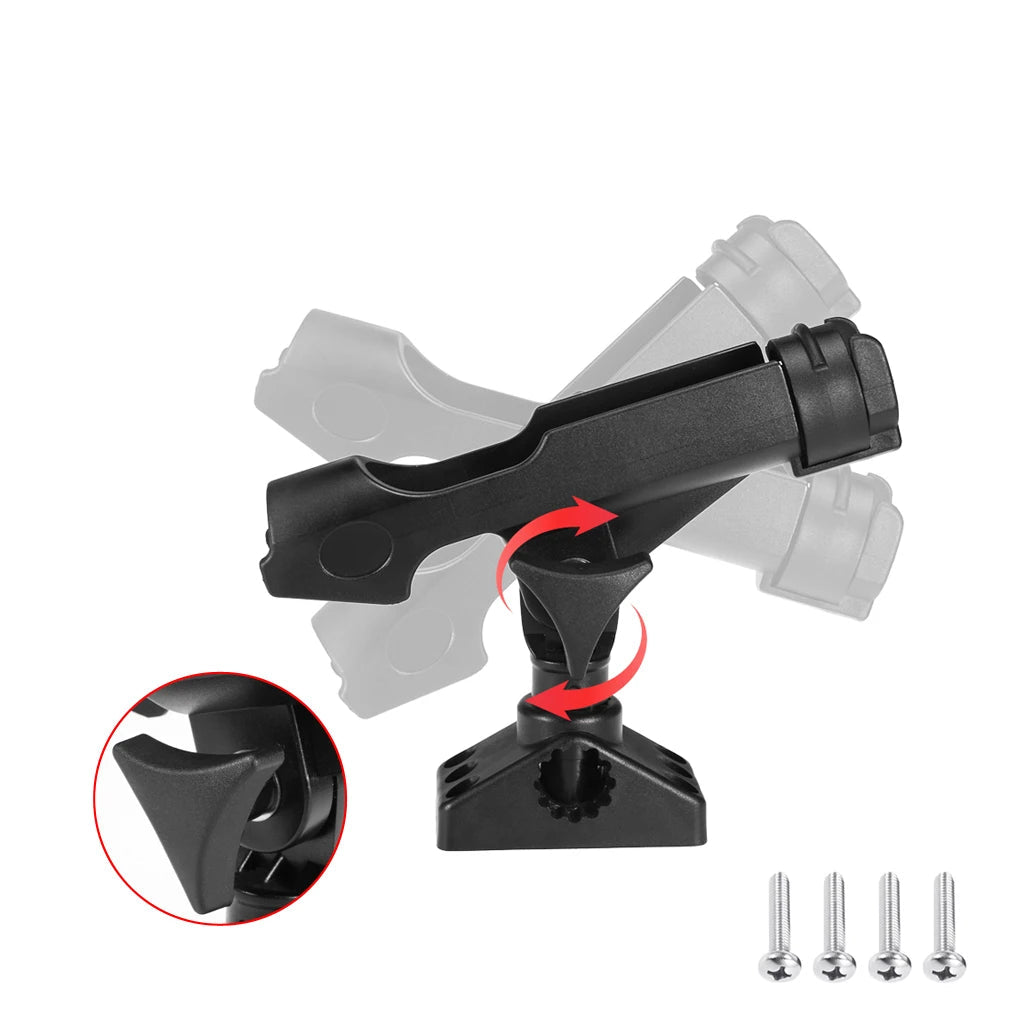 360-degree rotating fishing rod holder with tilt function and secure locking gear mount for boat use