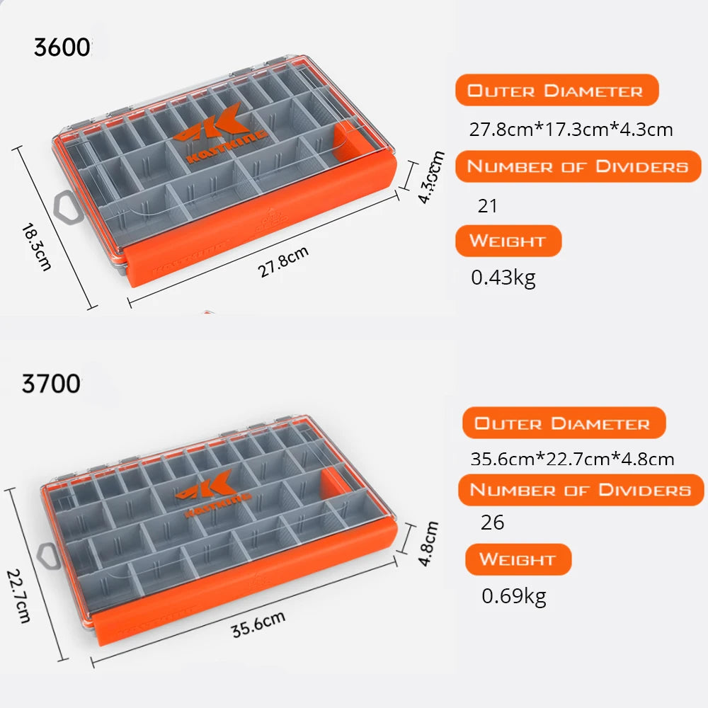 3600 and 3700 waterproof tackle box size comparison