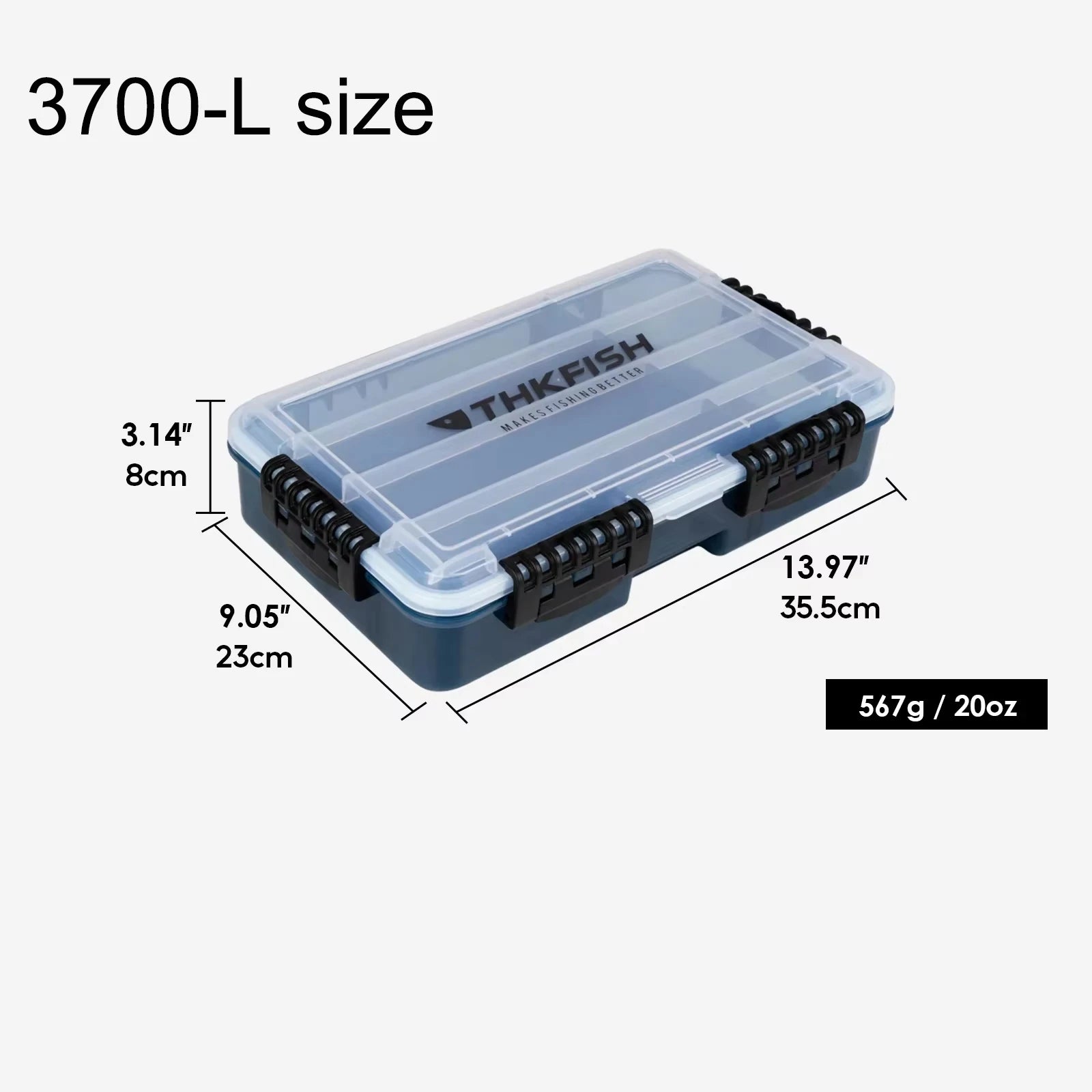 3700 L waterproof fishing tackle box with adjustable divider system