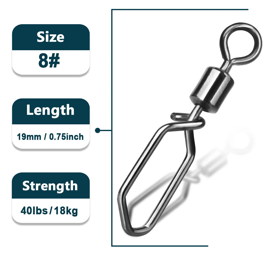 Size 8 barrel swivel with interlock snap 18kg strength