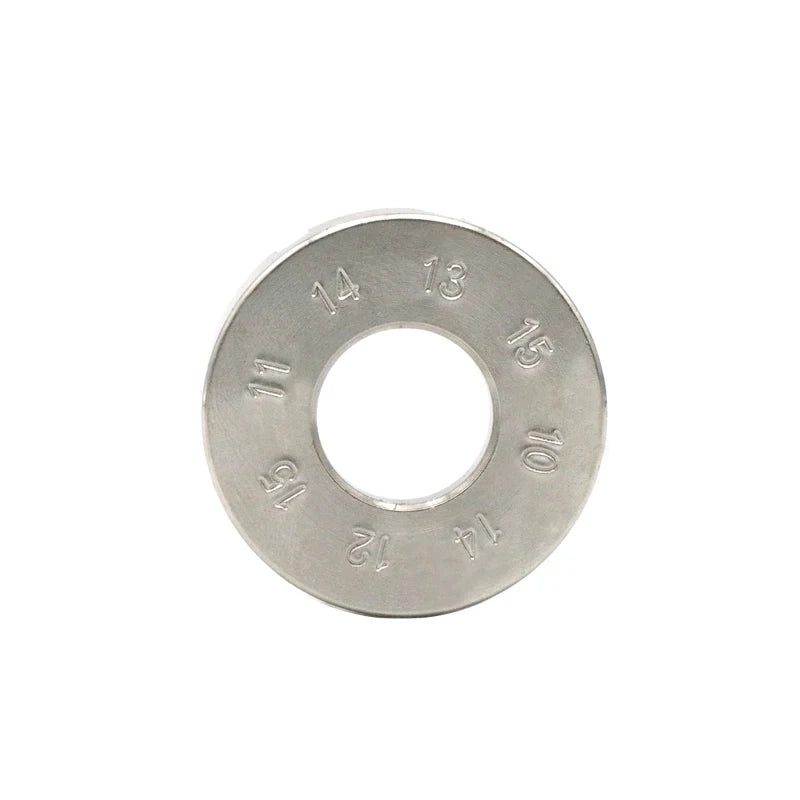 Close up of 8 way stainless steel spoke wrench