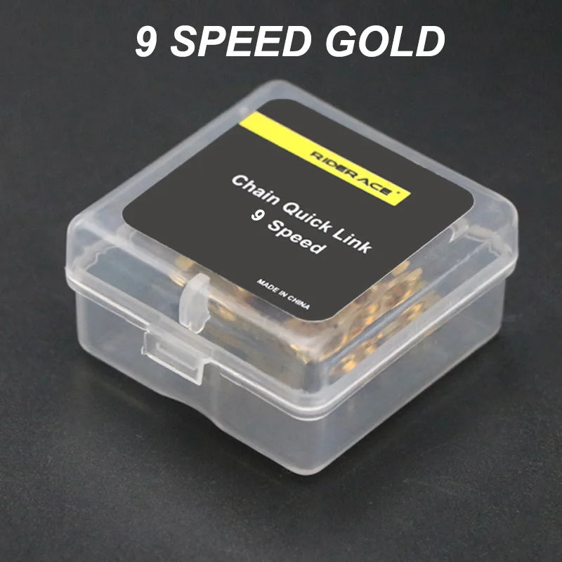 9 speed gold bicycle chain master links in storage box
