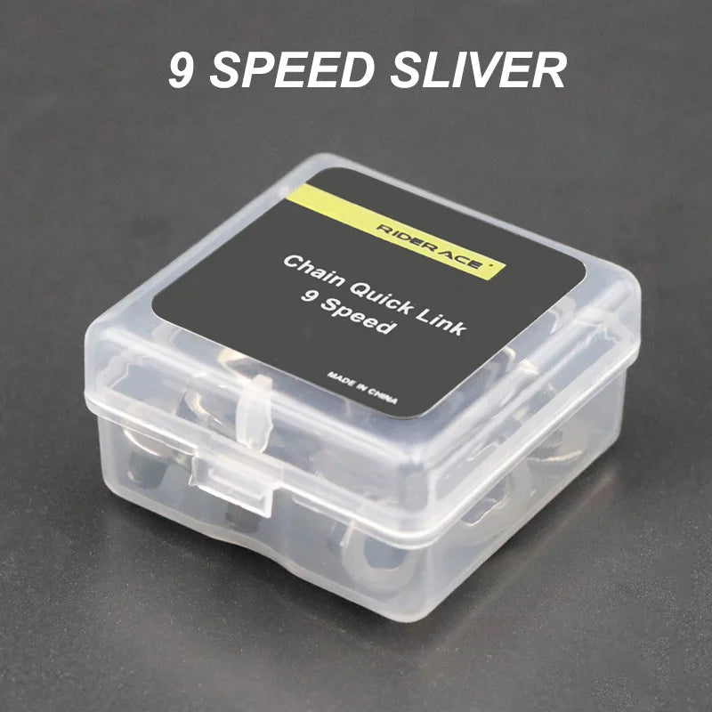 9 speed silver bicycle chain master links in storage box