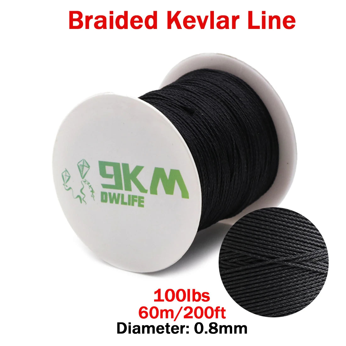 9KM DWLIFE Black Kevlar Braided Fishing Assist Line – High-Tensile, Cut-Resistant Tactical Cord