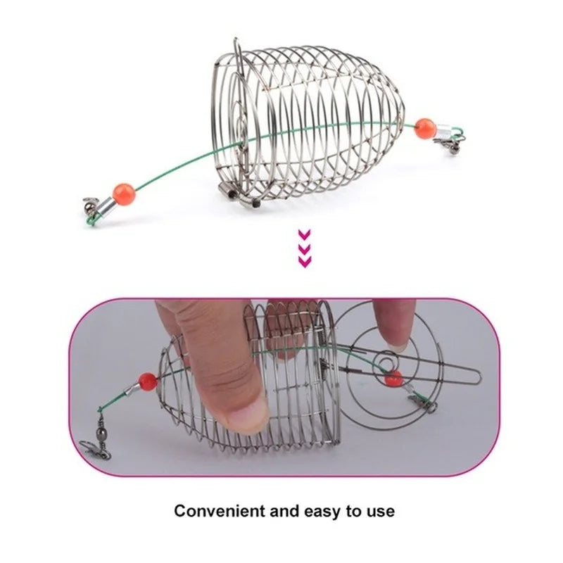 Stainless Steel Fishing Bait Cage – Durable Feeder Basket for Rivers & Lakes