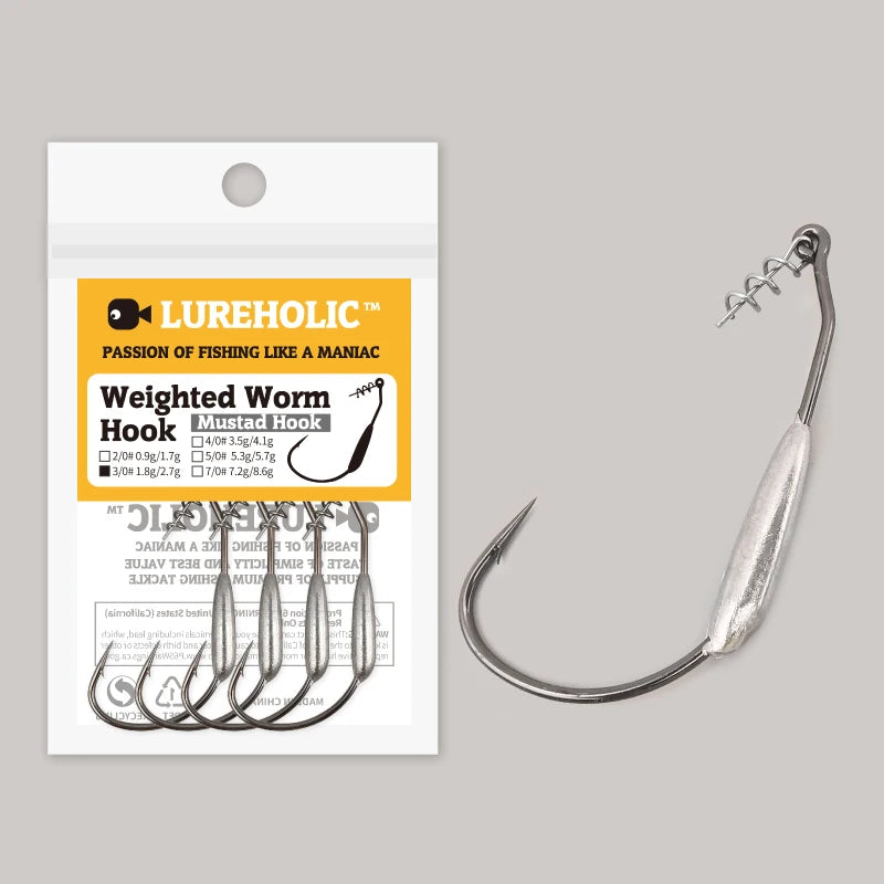2/4PCS Weighted Worm Hooks – Wide Gap Barbed Hooks With Lead Weight For Soft Lures