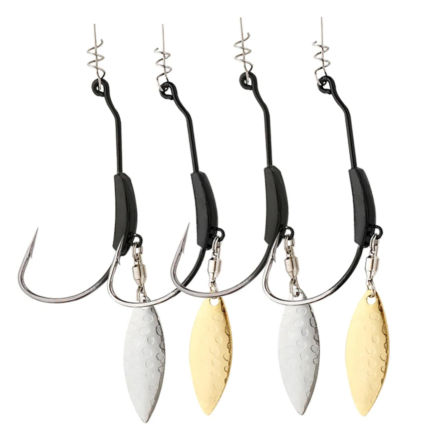 4PCS Crank Hook Weighted Fishing Lures – Twist Lock Barbed Offset Hooks