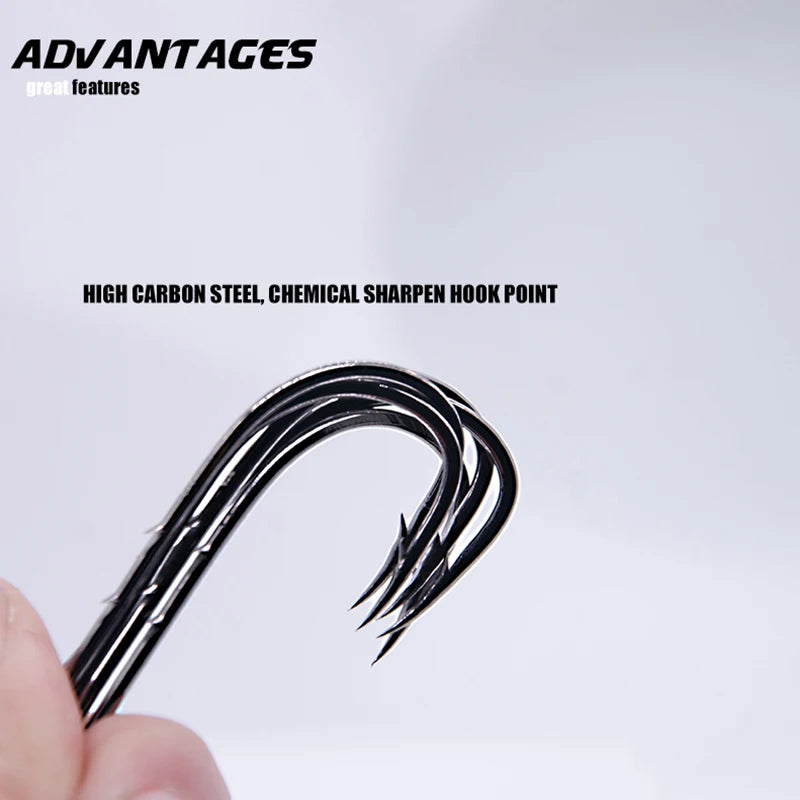 50PCS Long Shank Fishing Hooks – Double Bait Keeper Barbs High Carbon Steel Fishhooks