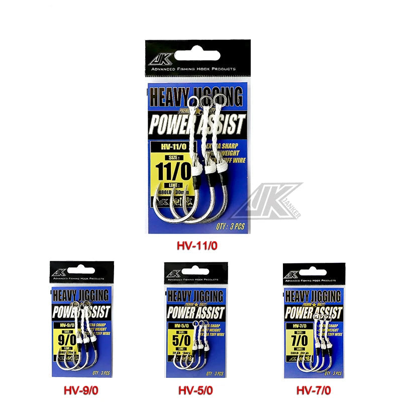 JK HV Heavy Assist Sea Fishing Strong Jig Hooks – Mustad High-Carbon Hooks with 32-Strand PE Line