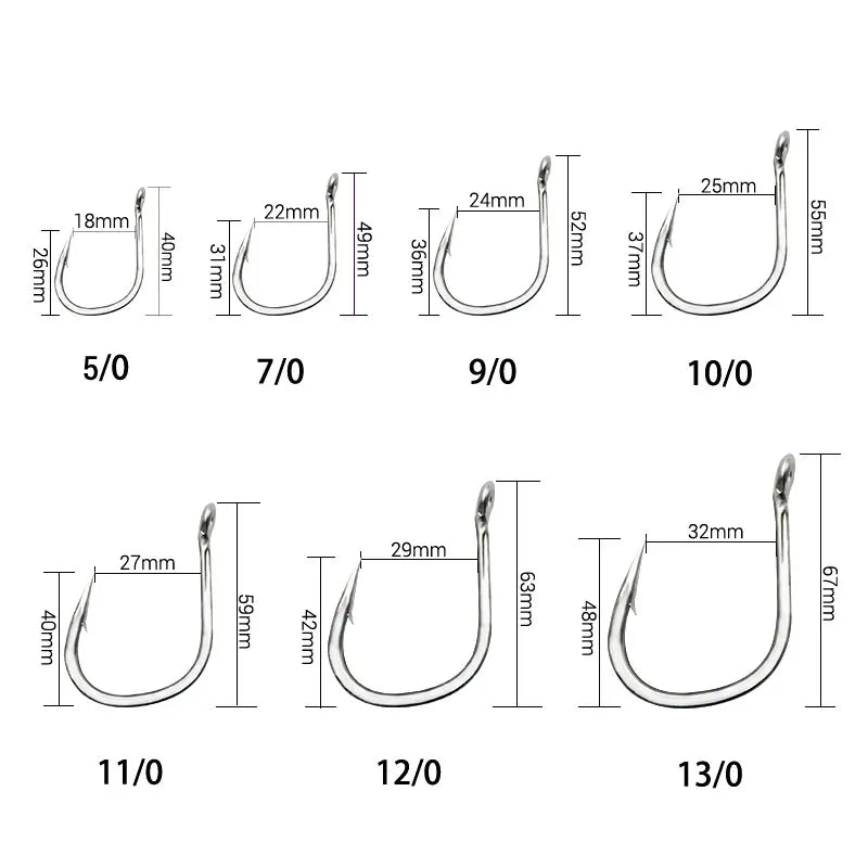 10PCS 13/0-5/0 Heavy-Duty Jig Hooks – High Carbon Steel Saltwater Fishing Hooks