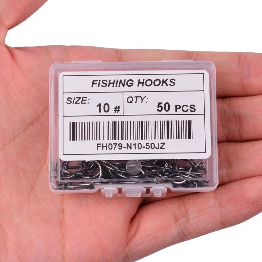 50PCS Circle Fishing Hook Set High Carbon Steel Offset Eye Barbed Hook for Saltwater Fishing