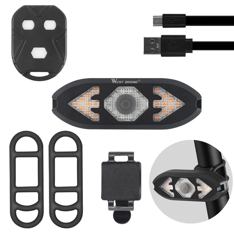 Bike Turn Signal Rear Light with Remote and USB Rechargeable Horn