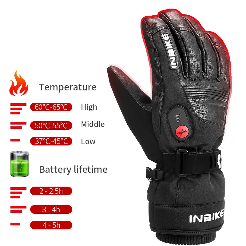 Heated Winter Motorcycle Gloves USB Rechargeable Waterproof