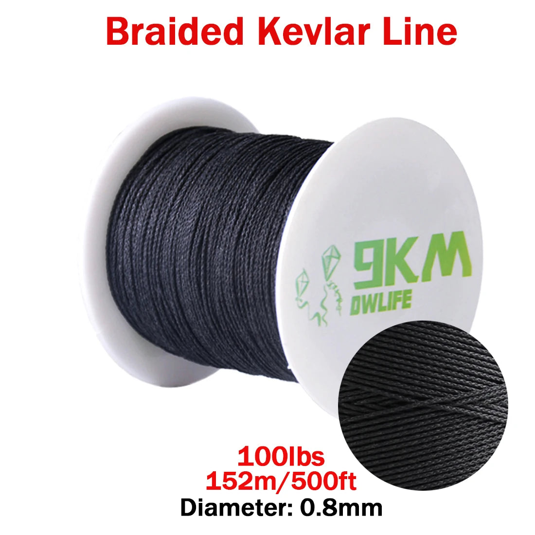 9KM DWLIFE Black Kevlar Braided Fishing Assist Line – High-Tensile, Cut-Resistant Tactical Cord