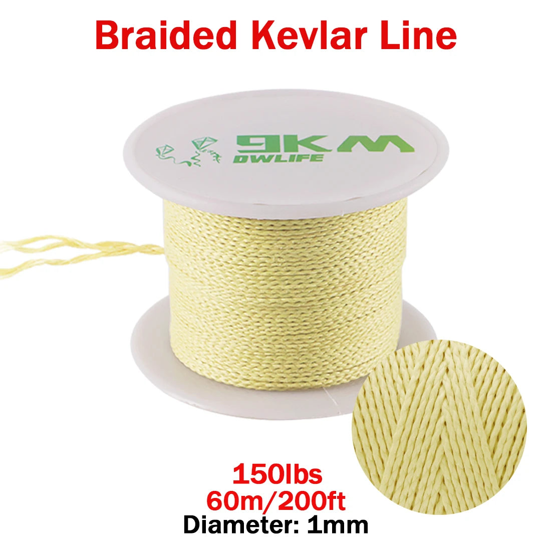 9KM DWLIFE Kevlar Braided Fishing Line – 0.8mm to 3.5mm Wear-Resistant Outdoor Assist Line