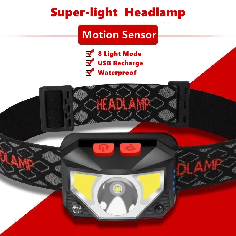 8-Mode Motion Sensor Headlamp – USB Rechargeable & Waterproof