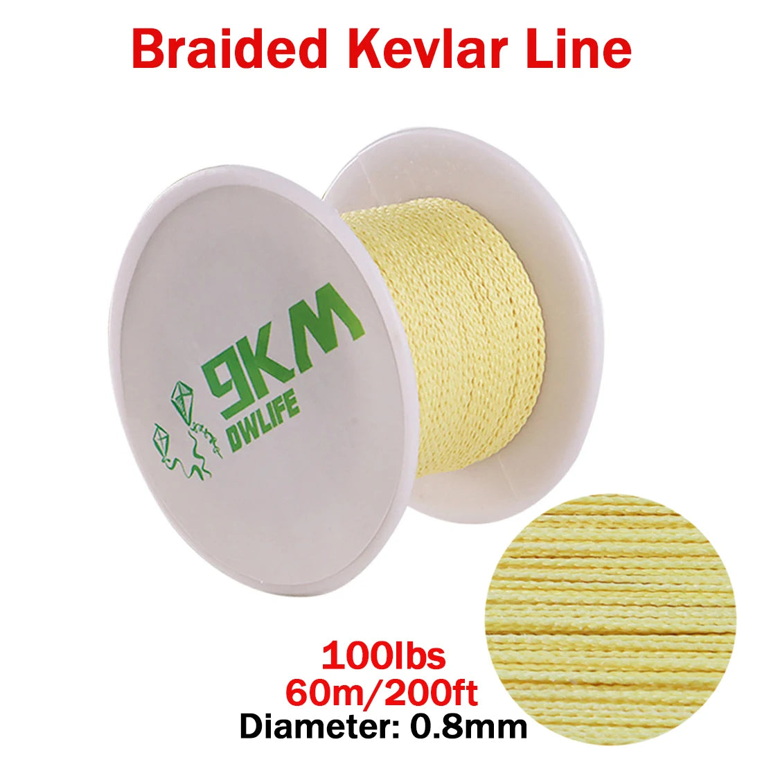 9KM DWLIFE Kevlar Braided Fishing Line – 0.8mm to 3.5mm Wear-Resistant Outdoor Assist Line