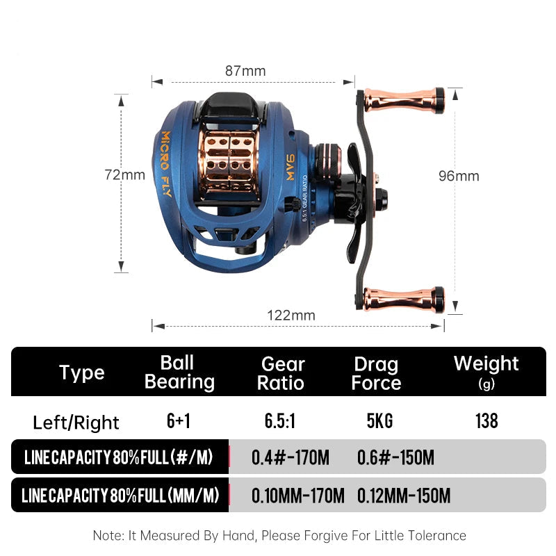 Ultralight BFS Baitcasting Reel – 138g, 6.5:1, 5KG Drag