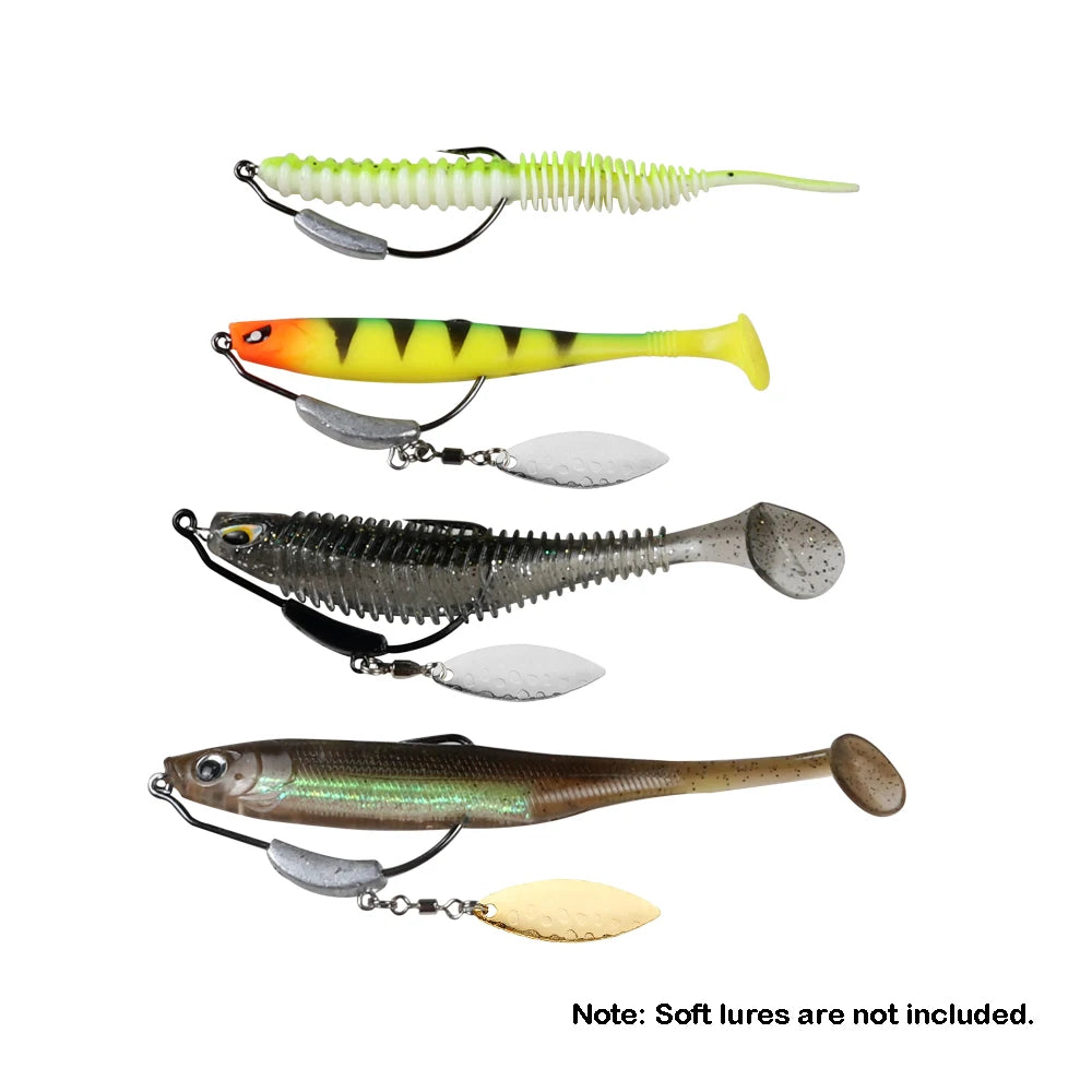 4PCS Crank Hook Weighted Fishing Lures – Twist Lock Barbed Offset Hooks