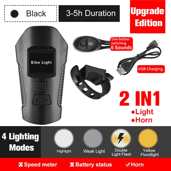 USB Rechargeable Bike Light with Horn and LCD Speed Display