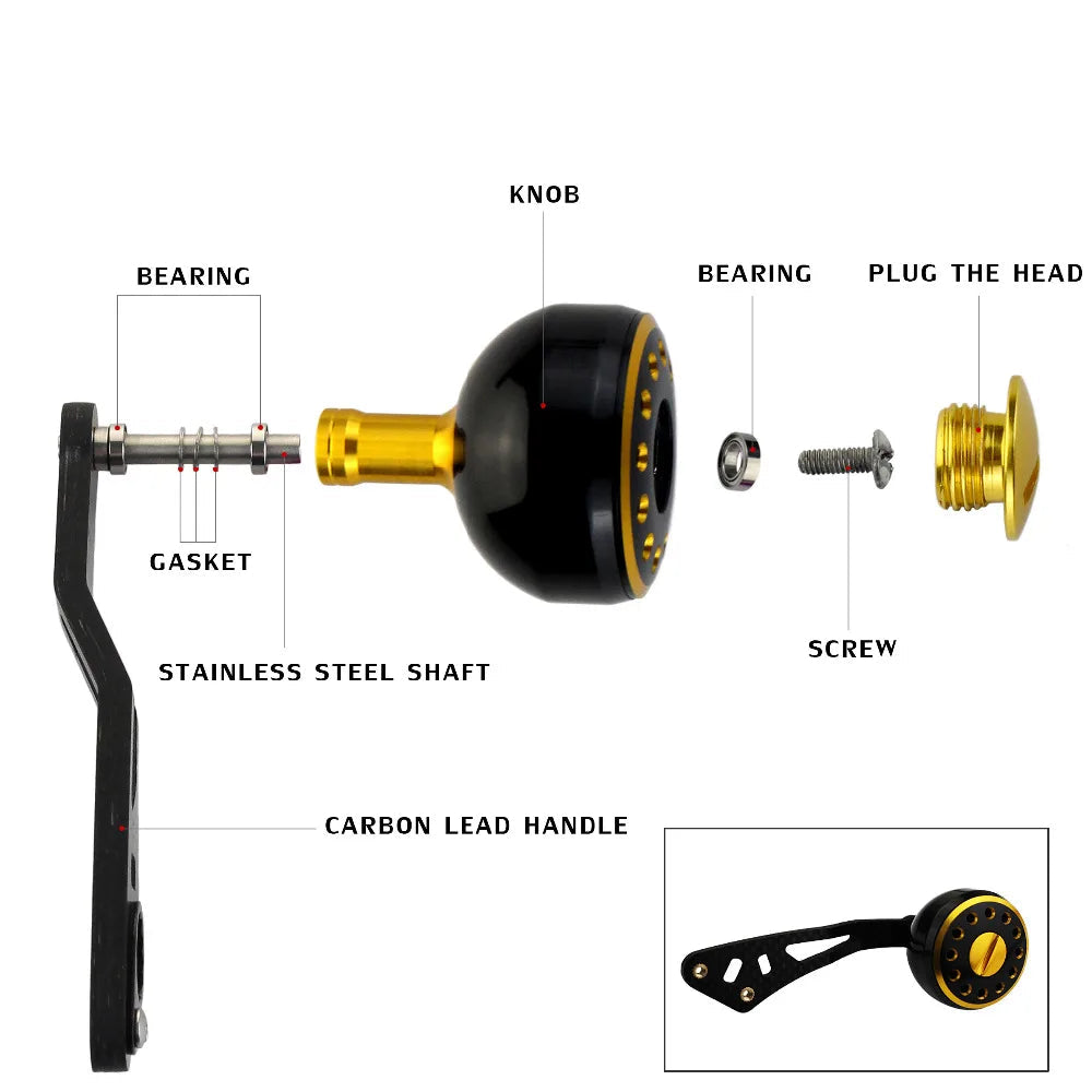 Carbon Fibre Reel Handle with Metal Knob – 9CM for Baitcasting Reels