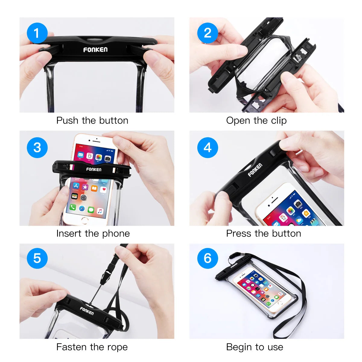 FONKEN Full View Waterproof Phone Case – Universal Dry Bag for Swimming & Outdoor Use