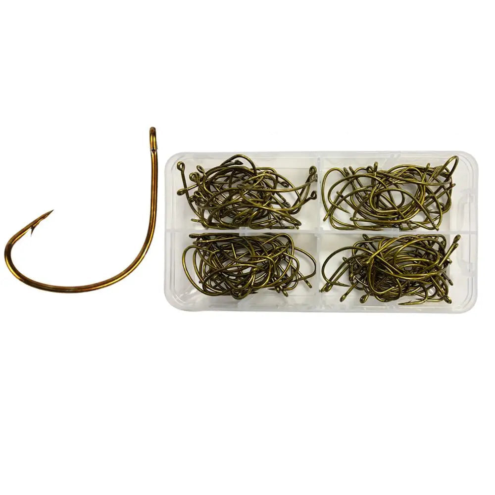 100PCS Offset Wide Gap Bronze Kahle Fishing Hooks – Sports Live Bait Worm Hook Kit