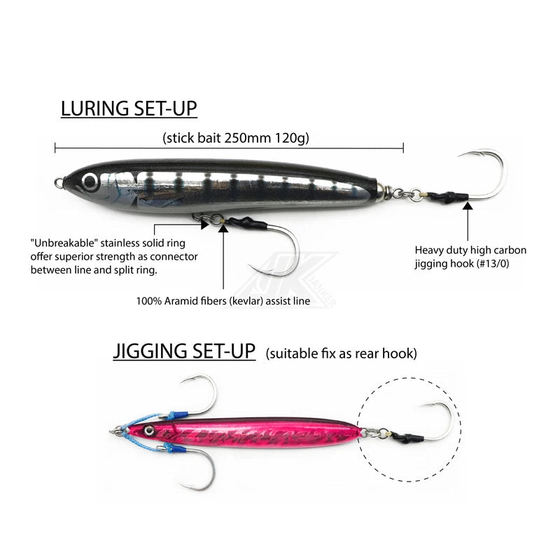 JK HSA Poppers Lure Hooks – Heavy-Duty Jigging Assist Hooks for Saltwater Fishing