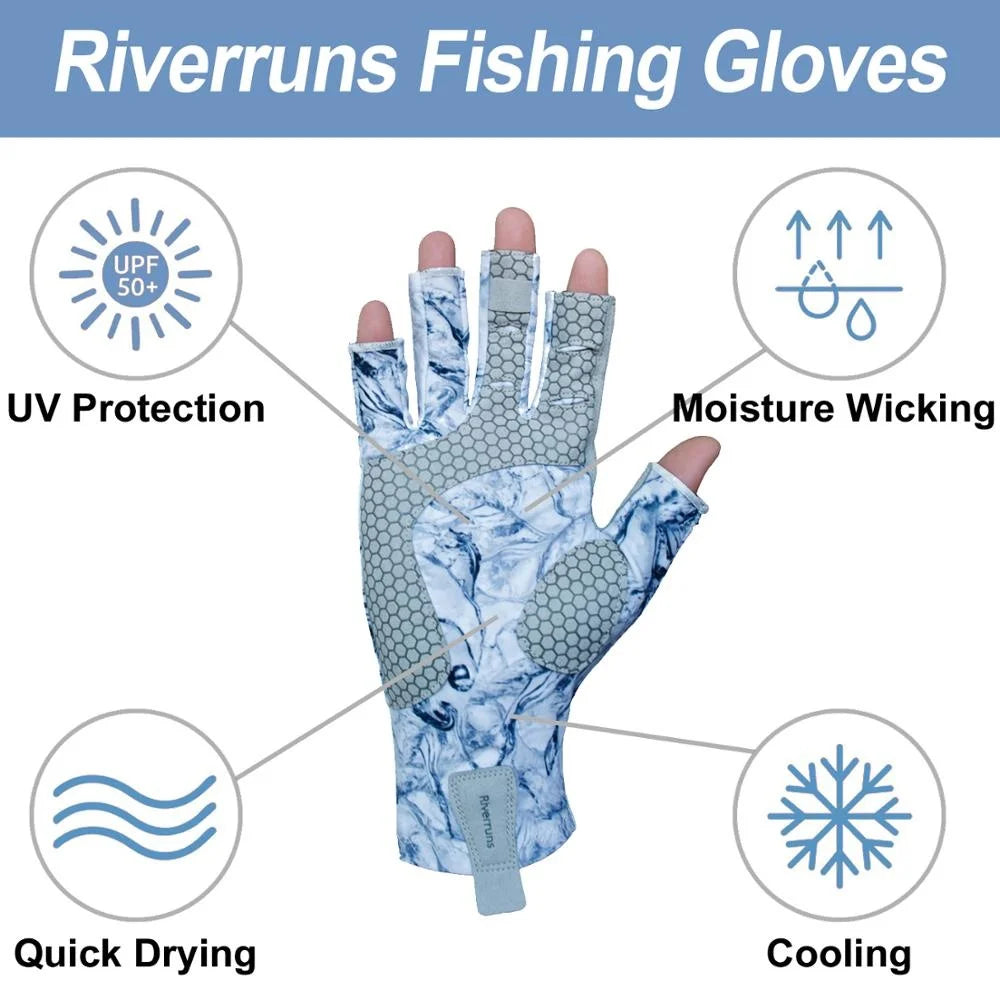 RIVERRUNS Fingerless Fishing Gloves – UPF 50+ Sun Protection for Fishing, Cycling, Kayaking & Hiking