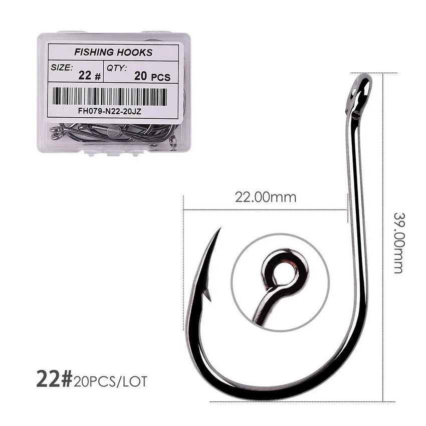 50PCS Circle Fishing Hook Set High Carbon Steel Offset Eye Barbed Hook for Saltwater Fishing