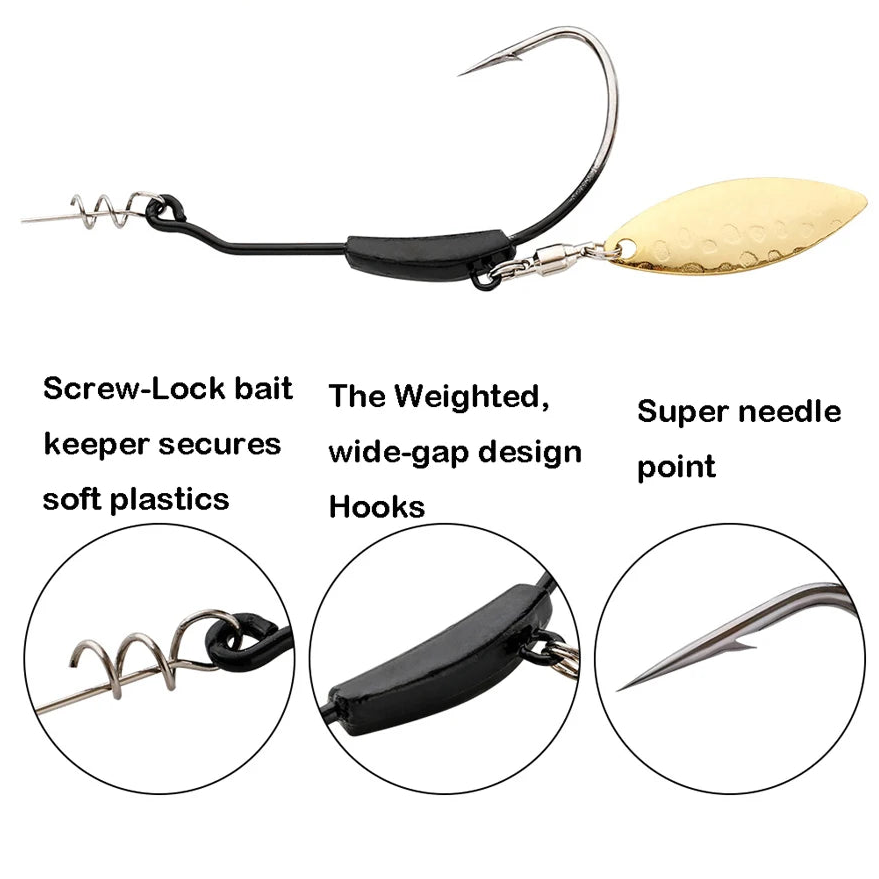 4PCS Crank Hook Weighted Fishing Lures – Twist Lock Barbed Offset Hooks
