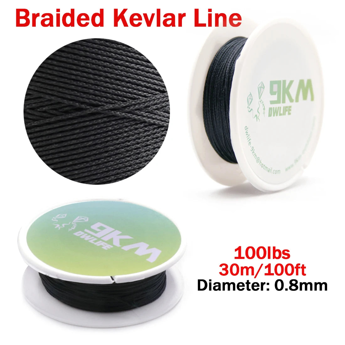 9KM DWLIFE Black Kevlar Braided Fishing Assist Line – High-Tensile, Cut-Resistant Tactical Cord