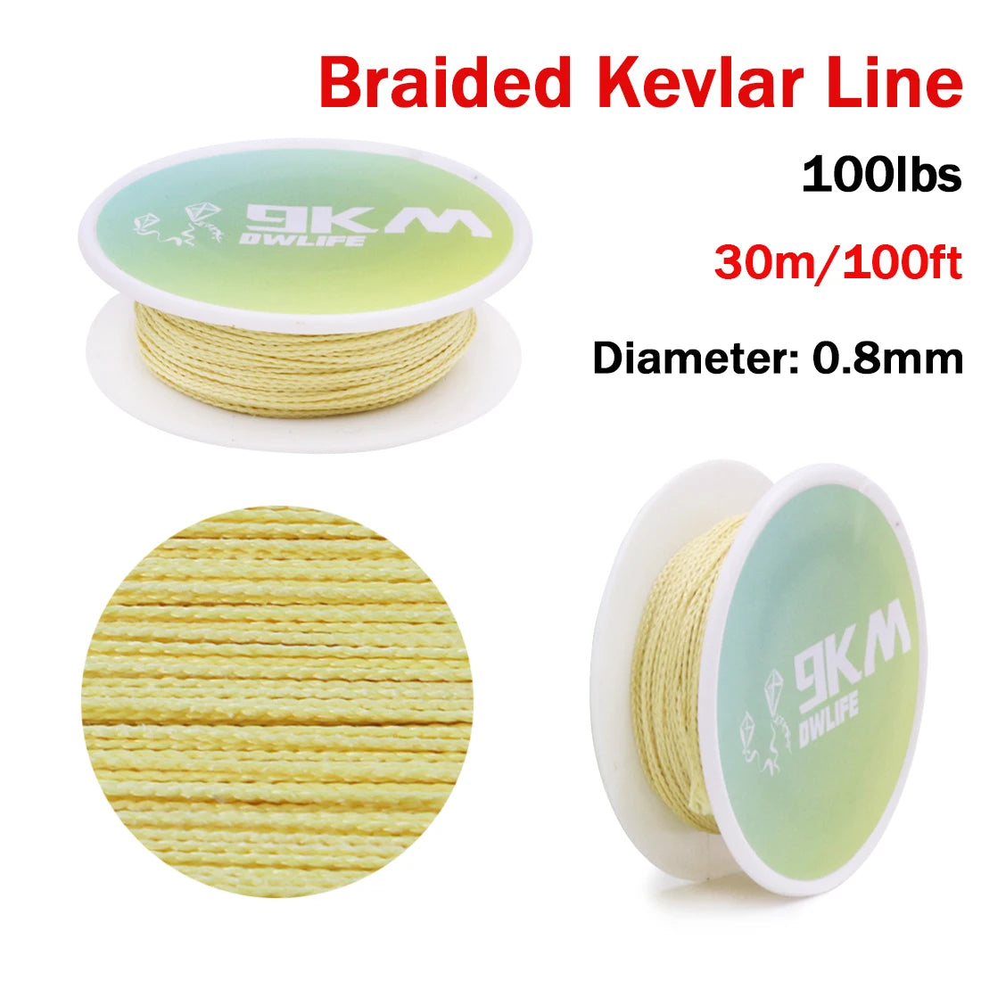 9KM DWLIFE Kevlar Braided Fishing Line – 0.8mm to 3.5mm Wear-Resistant Outdoor Assist Line
