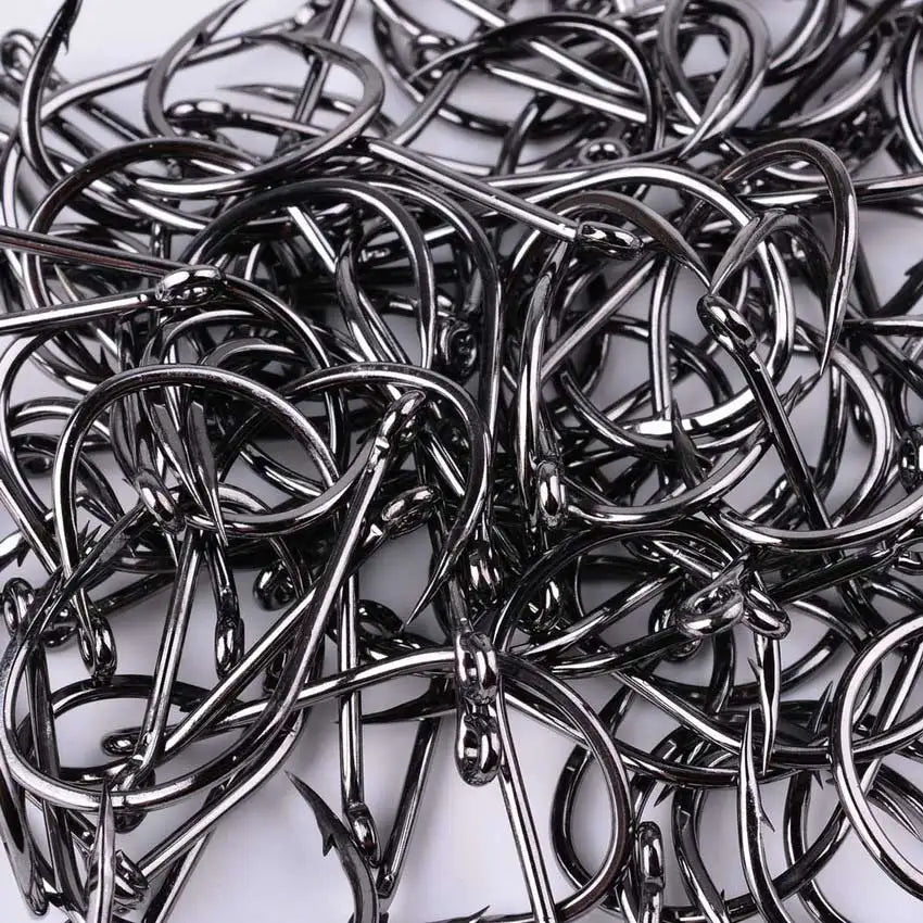 50PCS Circle Fishing Hook Set High Carbon Steel Offset Eye Barbed Hook for Saltwater Fishing