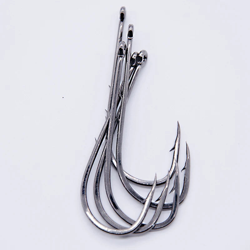 50PCS Long Shank Fishing Hooks – Double Bait Keeper Barbs High Carbon Steel Fishhooks