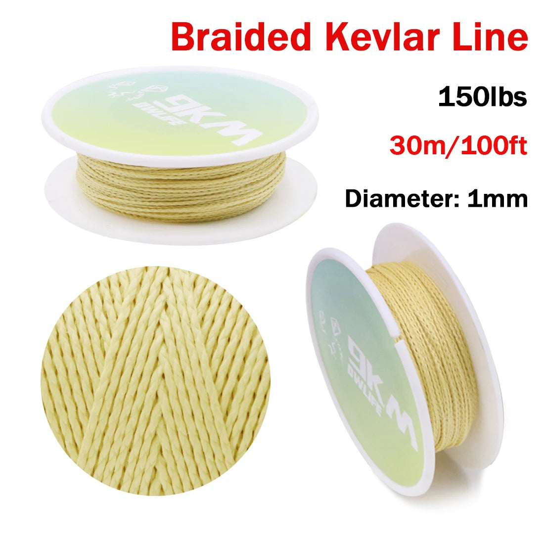 9KM DWLIFE Kevlar Braided Fishing Line – 0.8mm to 3.5mm Wear-Resistant Outdoor Assist Line