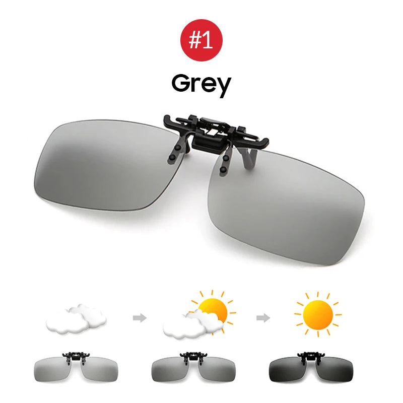 Polarised Flip Up Clip-On Sunglasses – Photochromic UV400 Night Driving Lens