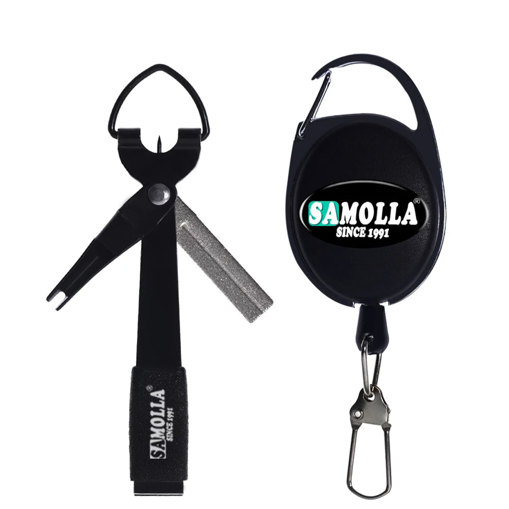 Line cutter with quick knot tool 
