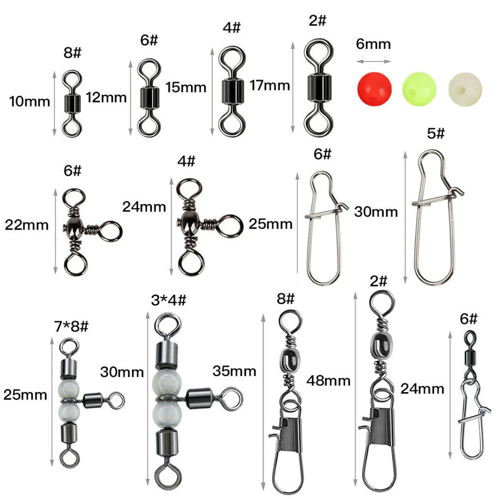 140PCS Fishing Swivels Kit – High-Strength Barrel & 3-Way Swivels for Saltwater & Freshwater Fishing