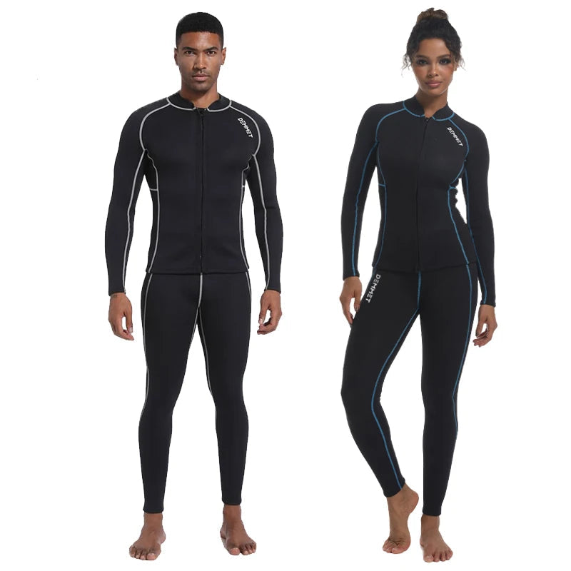 2-Piece Neoprene Wetsuit – 1.5mm/3mm Split Long-Sleeve Jacket & Pants for Underwater Fishing
