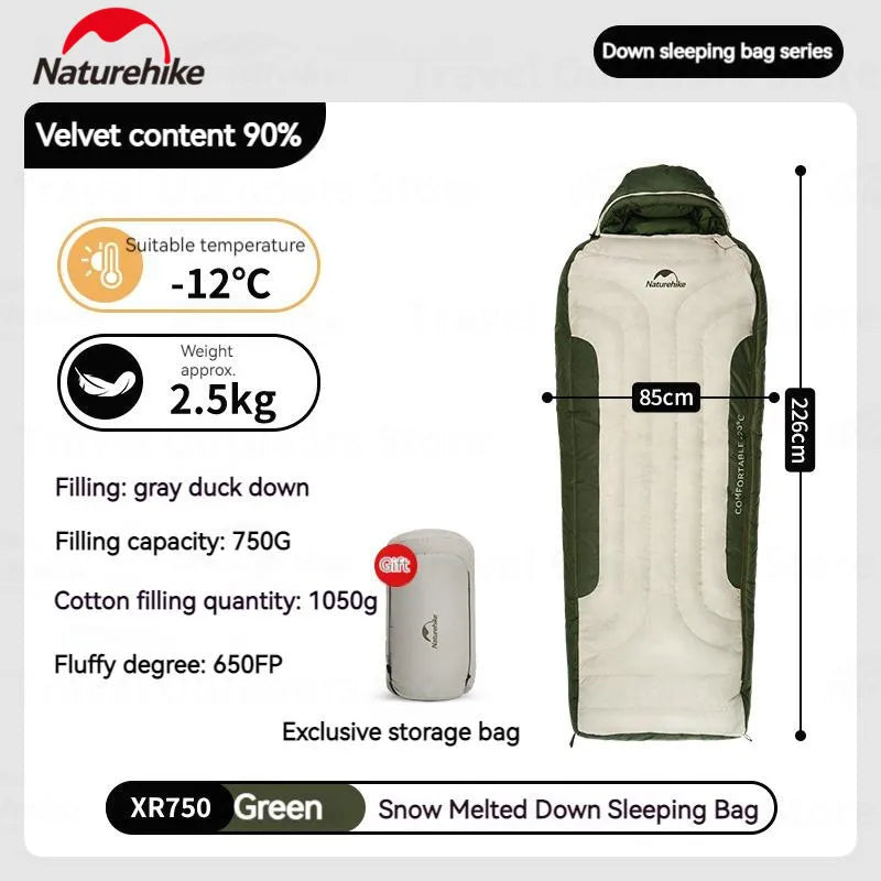 NATUREHIKE Snow Melting Down Sleeping Bag – Winter Mummy Sleeping Bag with Down & Cotton Filling