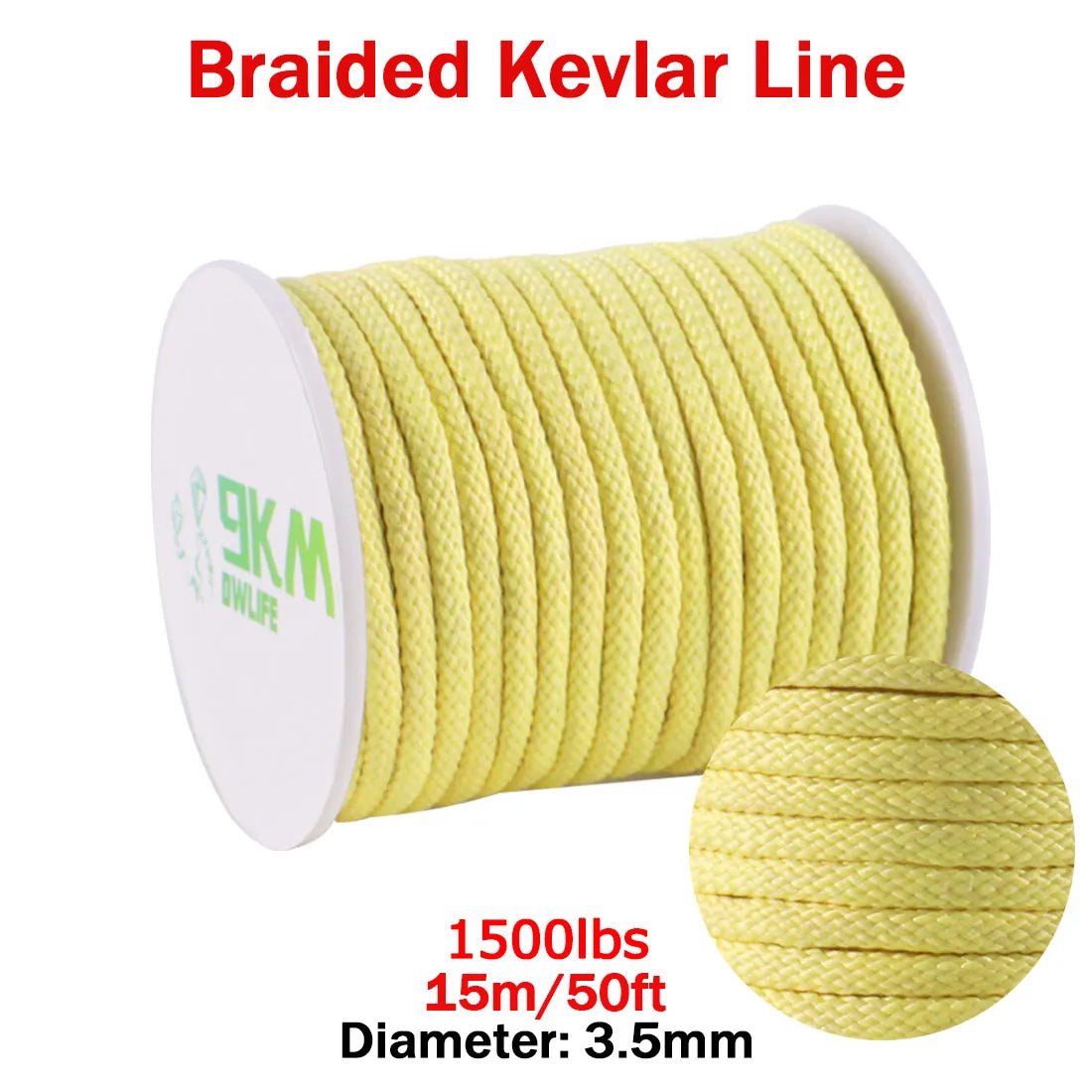 9KM DWLIFE Kevlar Braided Fishing Line – 0.8mm to 3.5mm Wear-Resistant Outdoor Assist Line