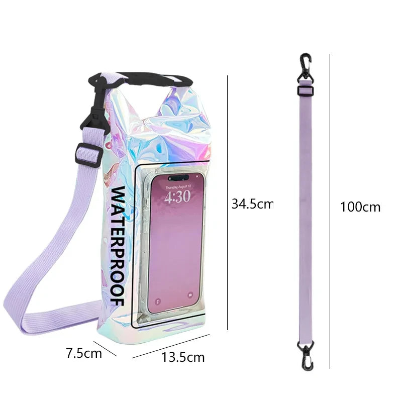 2L PVC Waterproof Dry Bag with Touch Screen Shoulder Strap