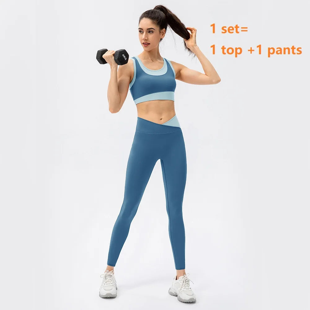 Women’s 2-Piece High-Intensity Yoga Set – Shockproof Bra & High-Waist Activewear Pants