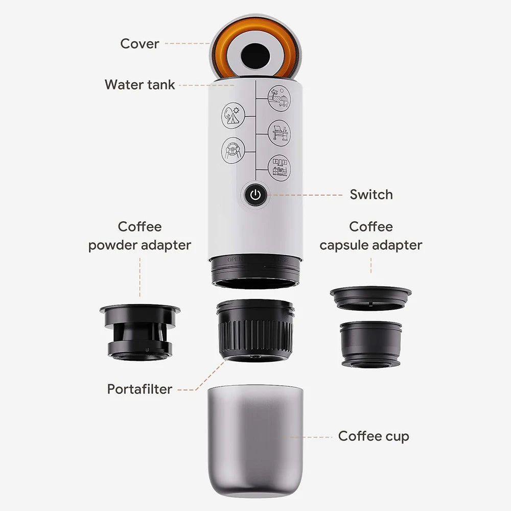 2-in-1 Portable Espresso Coffee Machine – Uses Ground Coffee & Capsules