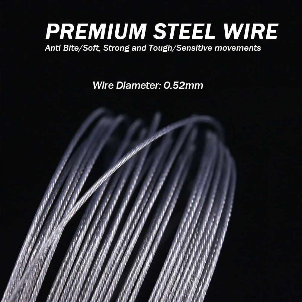 24PCS Anti Bite Steel Wire Fishing Line Leader with Swivel Double-Lock Snap – 15kg Tension