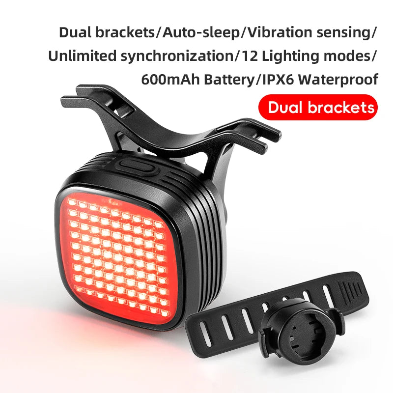 Smart Brake-Sensing USB Rear Bike Light with 12 Modes IPX6