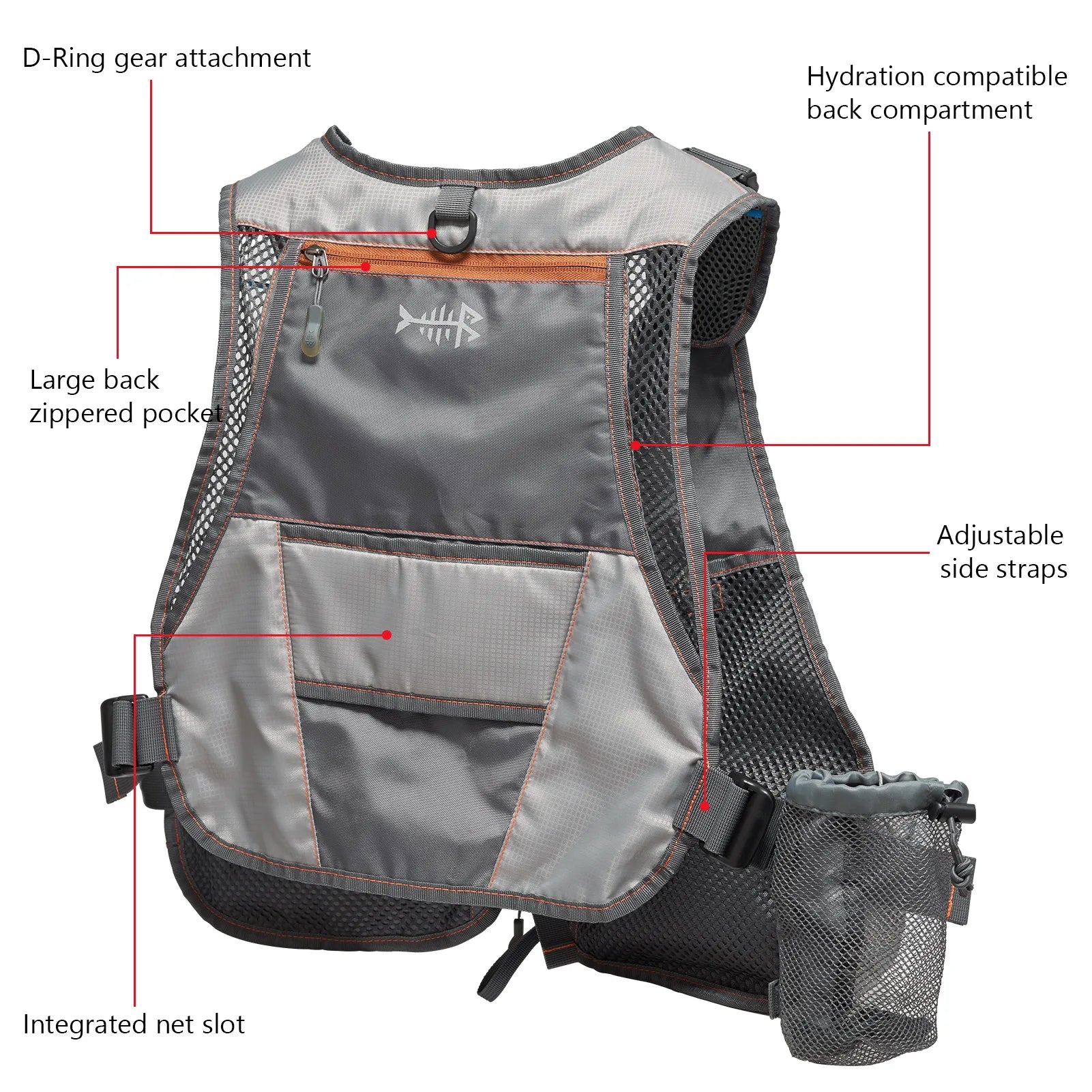 Adjustable Fly Fishing Vest with 18 Pockets & Bottle Holder